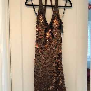 Bronze sequin halter dress